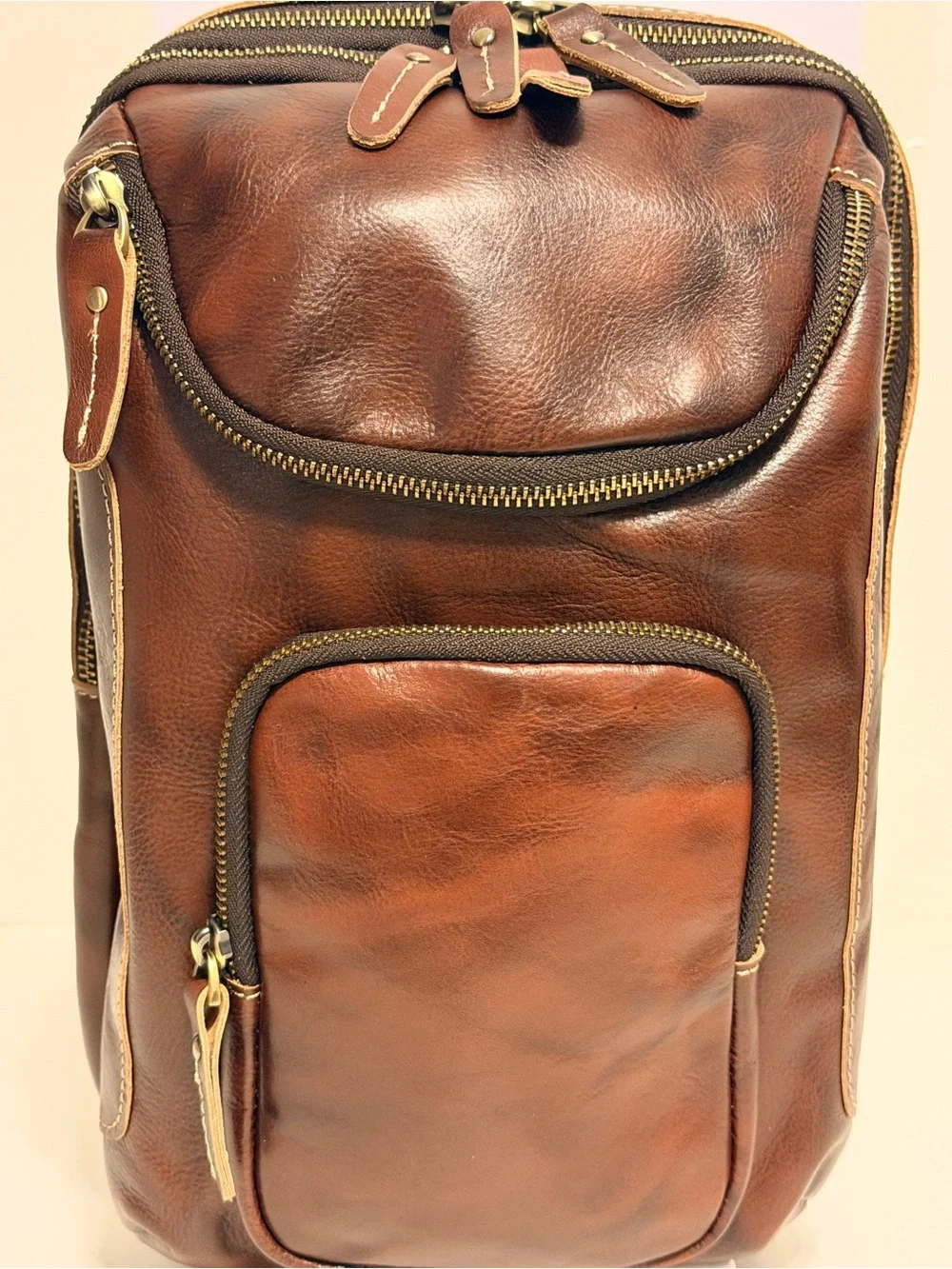 NWT Lannsyne’s Men’s Classic Full Grain Leather Sling Bag - Brown